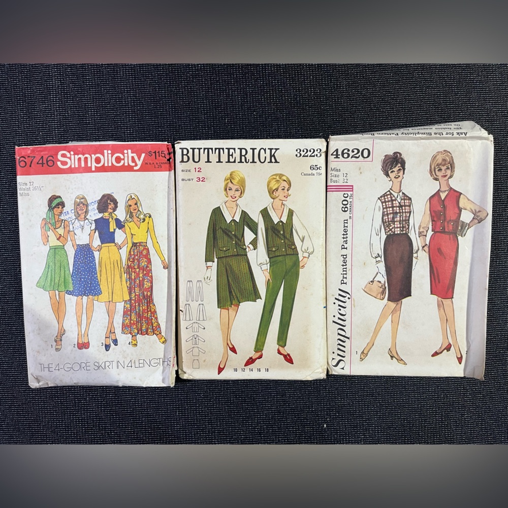 Simplicity & Butterick Vintage Sewing Patterns in Size Misses 12